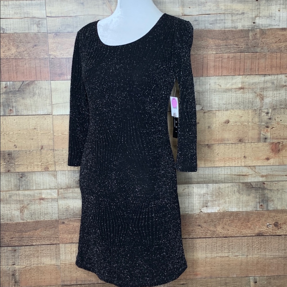 Trixxi Sparkle Stretch Knit Dress Small Black